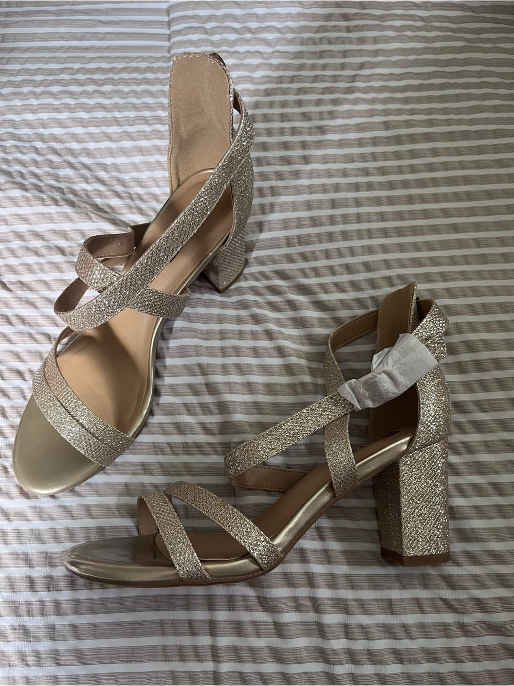 Gold Glitter Block Heel Sandals